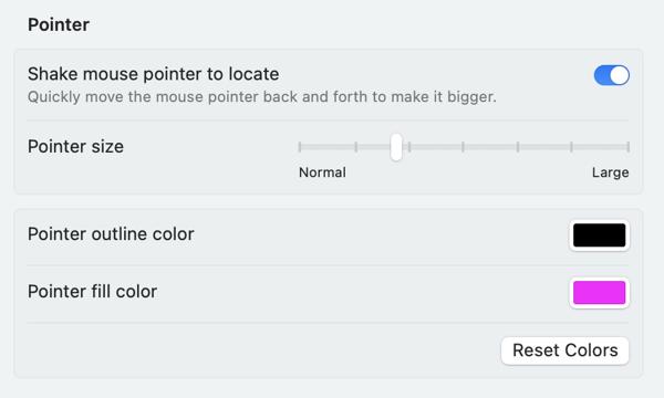 Cursor configuration in MacOS.